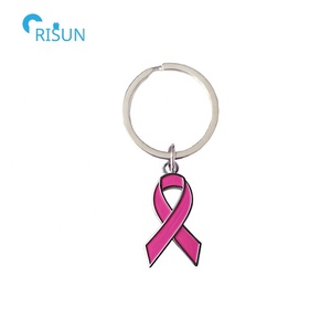 Fabriek Liefdadigheidsactiviteiten Borstkanker Bewustzijn Roze Lint Sleutelhangers Sleutelhangers Souvenir Metalen Custom Borstkanker Sleutelhanger - Product Image 2
