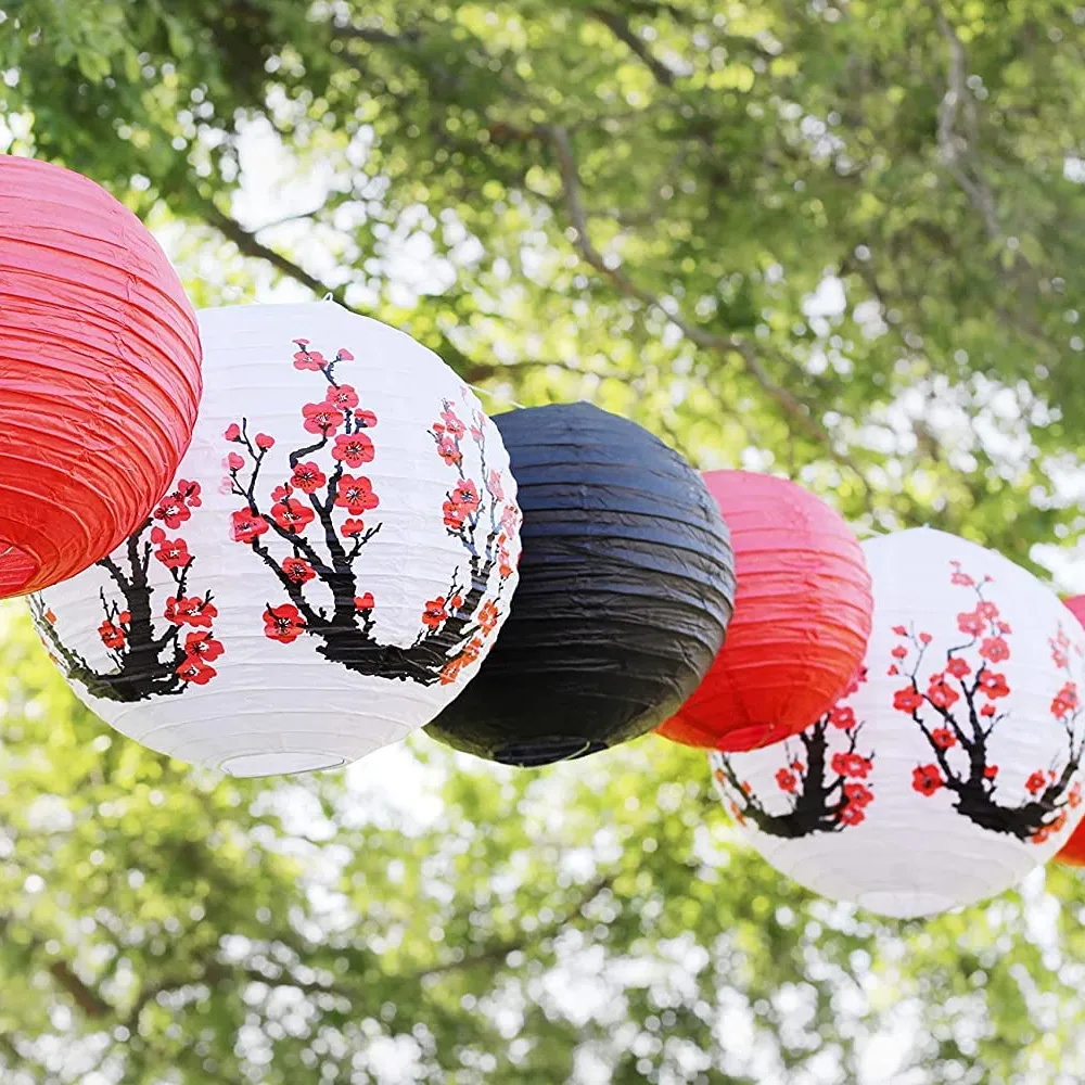 Lanterna di luce a Led stampata con fiore di prugna cinese decorazione del Festival OutdoorJapanese Paper Sky Lantern per appendere