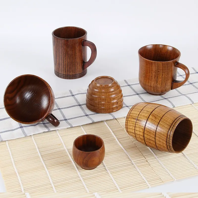 Chua Ngày Gỗ Thùng Hình Dạng Bia Mug Cổ Điển Tự Nhiên Gỗ Rắn Uống Cốc Trà Thủ Công 100-350Ml