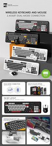 Teclado inalámbrico recargable de modo dual 2,4G/Bluetooth Compatible con múltiples dispositivos para uso en oficina y juegos