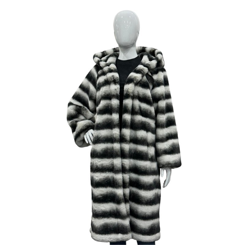 Black and white striped faux fur coat