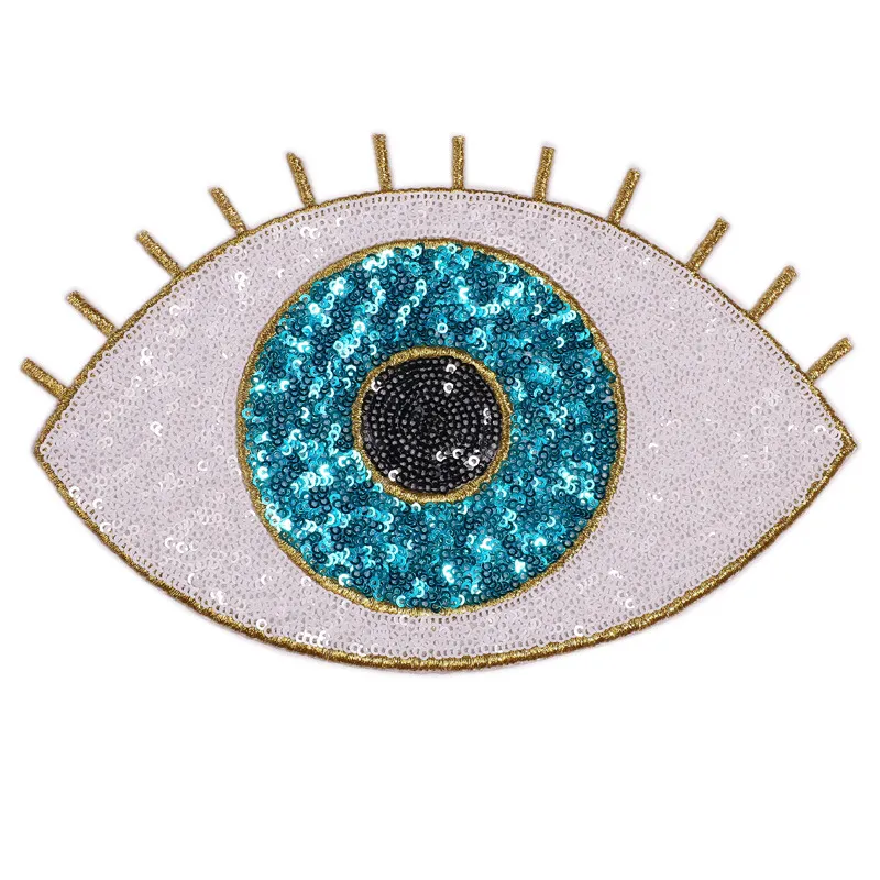 Stock Iron On Evil Eye Backing Kleber Bestickte Applique Pailletten Patches für Kleidung