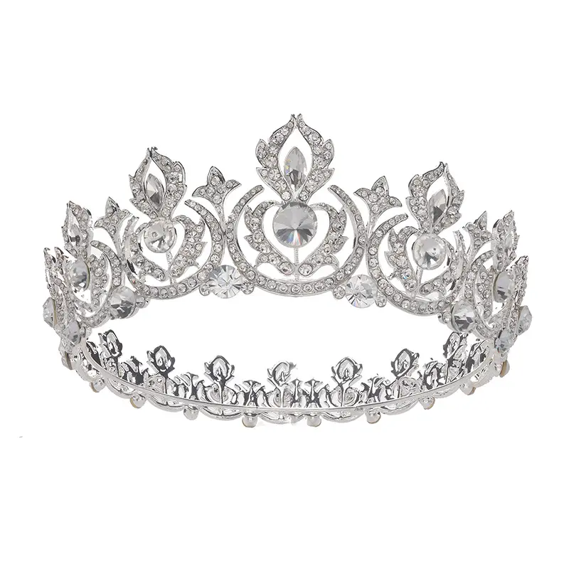 Venta al por mayor círculo completo alrededor Concurso de oro CZ Tiara de la Corona de plata de cristal de la boda accesorios para el cabello coronas para las mujeres