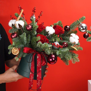 Tondo X'mas Gift Flower <strong>Box</strong> With Lid Marble Pattern <strong>Round</strong> Bouquet Packaging <strong>Box</strong> <strong>Set</strong> - Product Image 2