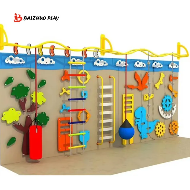 Equipo de patio de juegos para niños, montaje en pared interior, patio de juegos, pared de escalada