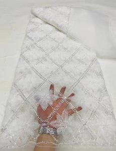 HFX 2024 New High End Beauty Hot <span class=keywords><strong>on</strong></span> Sale Stoff Hochwertige hand gefertigte Stickerei Pailletten Perlen Netz Spitze für 5 Meter Brautkleid