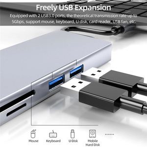 8 ב 1 סוג c hub usb c כדי hdtv <span class=keywords><strong>vga</strong></span> usb 3.0 sd/tf קורא rj45 1000 מ 'משלוח כוח USB-C עבור macbook מתאם pro