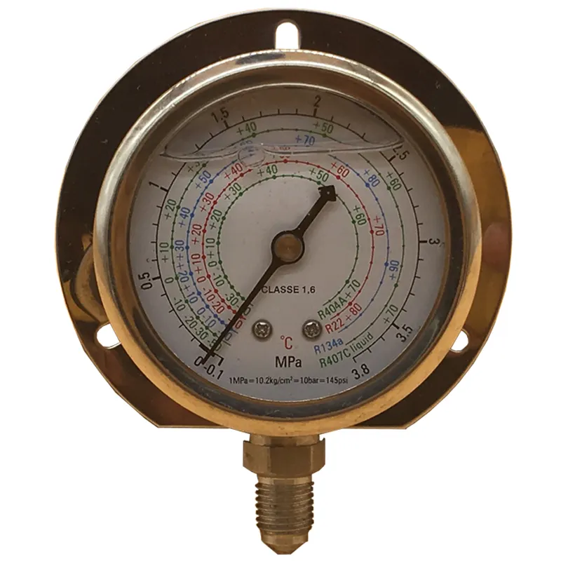 圧力と温度の変化を監視するために、ラジアル3.8Mpaステンレス鋼冷却剤圧力計が排出ラインに取り付けられています