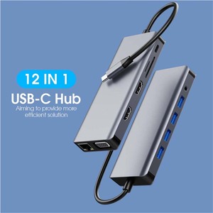 最畅销的USB C至12合1扩展坞笔记本电脑适配器双高清4K30HZ VGA PD读卡器全合1 USB C 3.0集线器 - Product Image 6