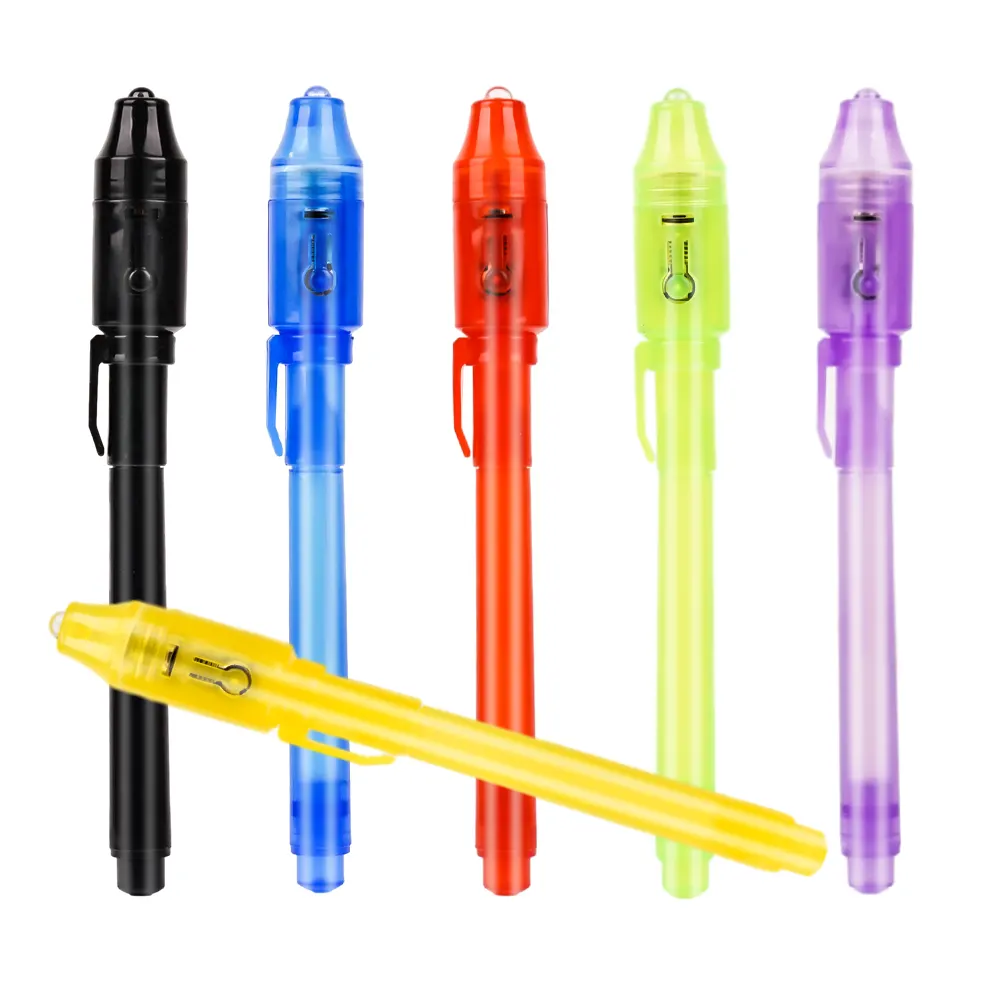 Gran oferta bolígrafo de luz luminosa Magic Purple 2 en 1 UV negro luz Combo dibujo pluma de tinta Invisible Juguetes Educativos de aprendizaje para niños