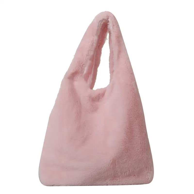 Invierno nuevo dulce bolso de felpa Color sólido lindo gran capacidad niñas bolso peludo moda bolsos de hombro
