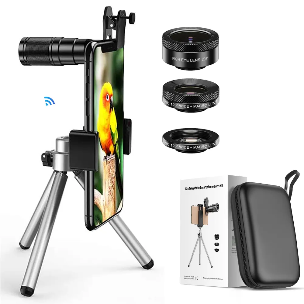 APEXEL Cell Phone Camera Lens Universal Kit 4で1 22X Mobile Phone Monocular Telescope Wide Angle Macro Fisheye LensためiPhone