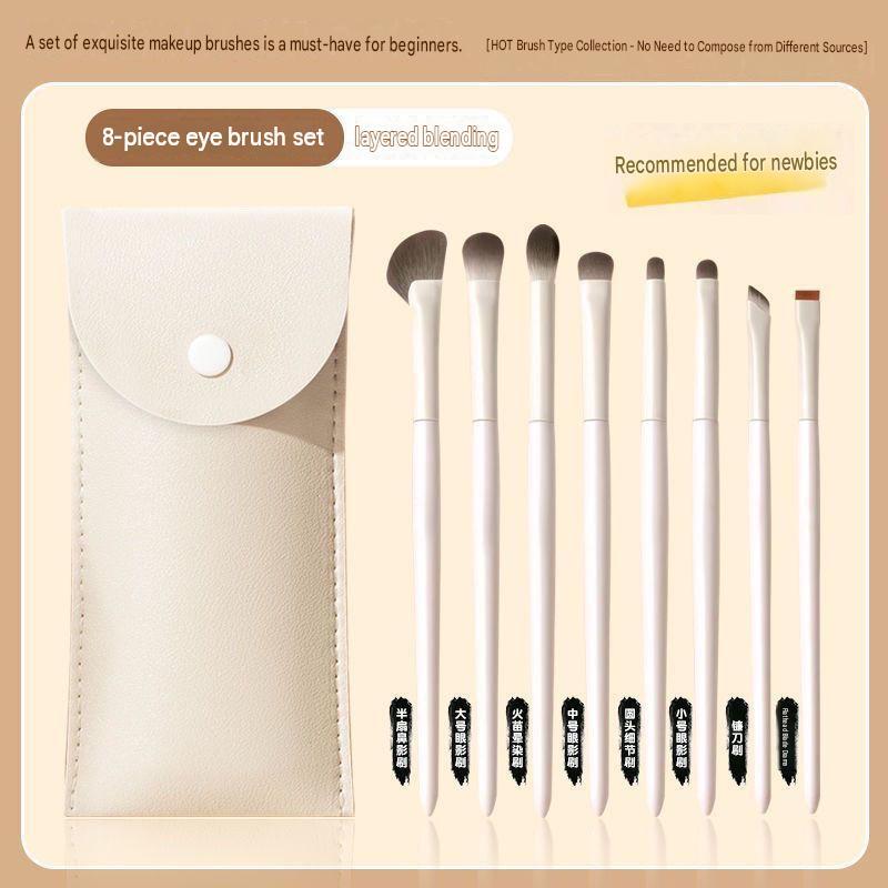 8 white porcelain eyeshadow brushes + clip-on brush bag
