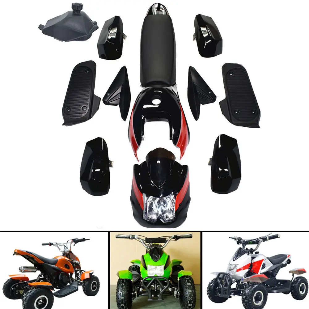 Kit de guardabarros de plástico con faro de 12v, parabrisas y asiento de tanque de combustible para quad bike de 49cc para niños, mini ATV, 4x4