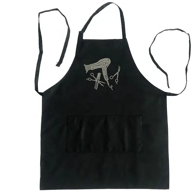 Fábrica personalizado polycotton bib avental com cabelo strass estilista