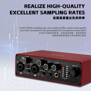 Interfaz de Audio de tarjeta de sonido para grabación de música por ordenador Resolución de 24 bits/192kHz Soporte 48V Phantom Power Streaming Podcasting - Product Image 6