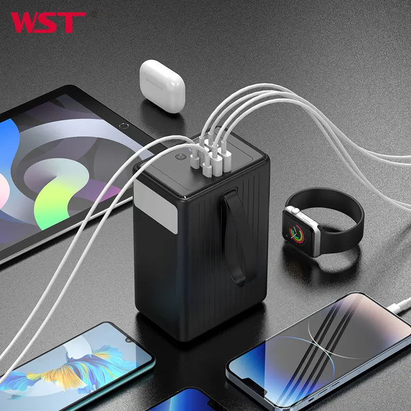 WST lampu sorot USB ganda ponsel 80000mah Power Bank Bancos de Potencia de Alta Capacidad Power Bank dengan tali pengangkat