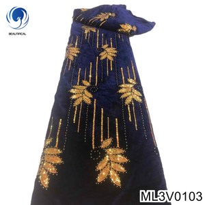 美丽的非洲天鹅绒面料时尚刺绣亮片5码尼日利亚天鹅绒蕾丝女式面料ML3V01 - Product Image 3