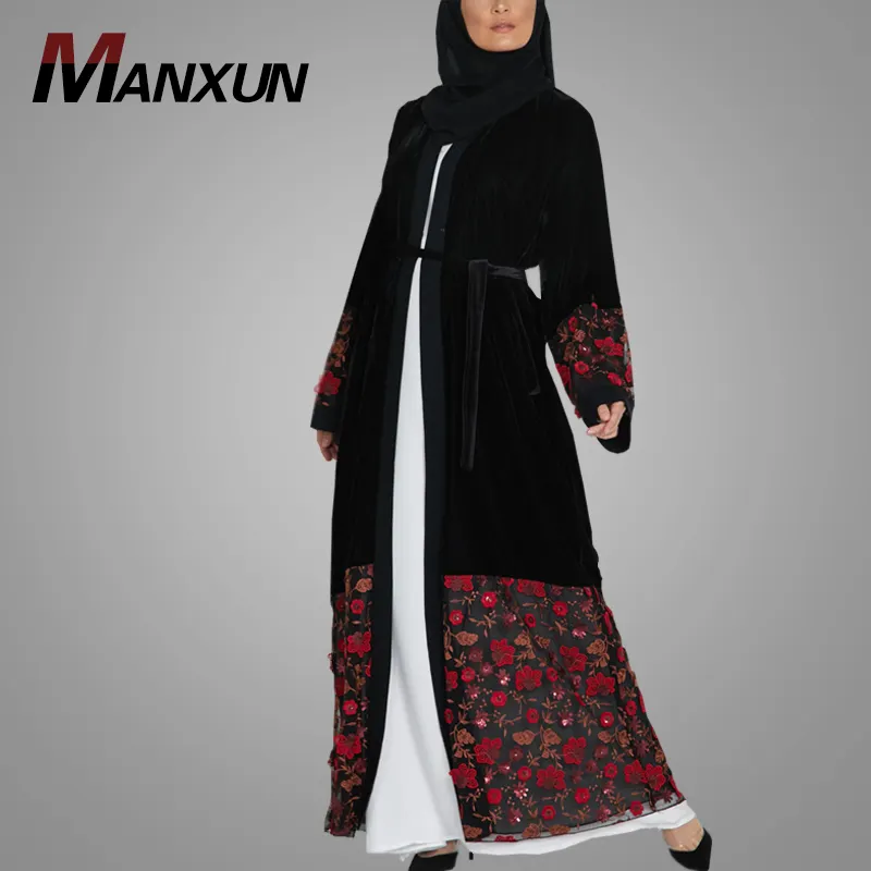 Modern Fashion Islamic Clothing 2022 Latest Embroidery Design Kimono Abaya Wholesale Online Elegant Front Open Abaya
