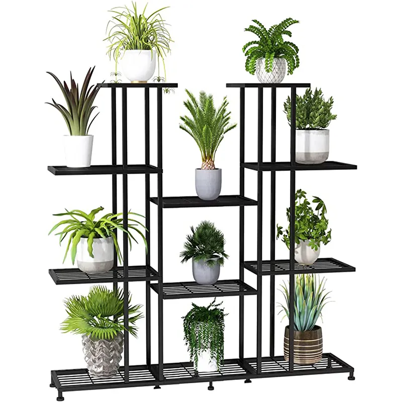 Soportes de Metal multifuncionales para plantas de interior, estante decorativo de 11 niveles de acero negro para plantas de interior, Patio, jardín, Balcon