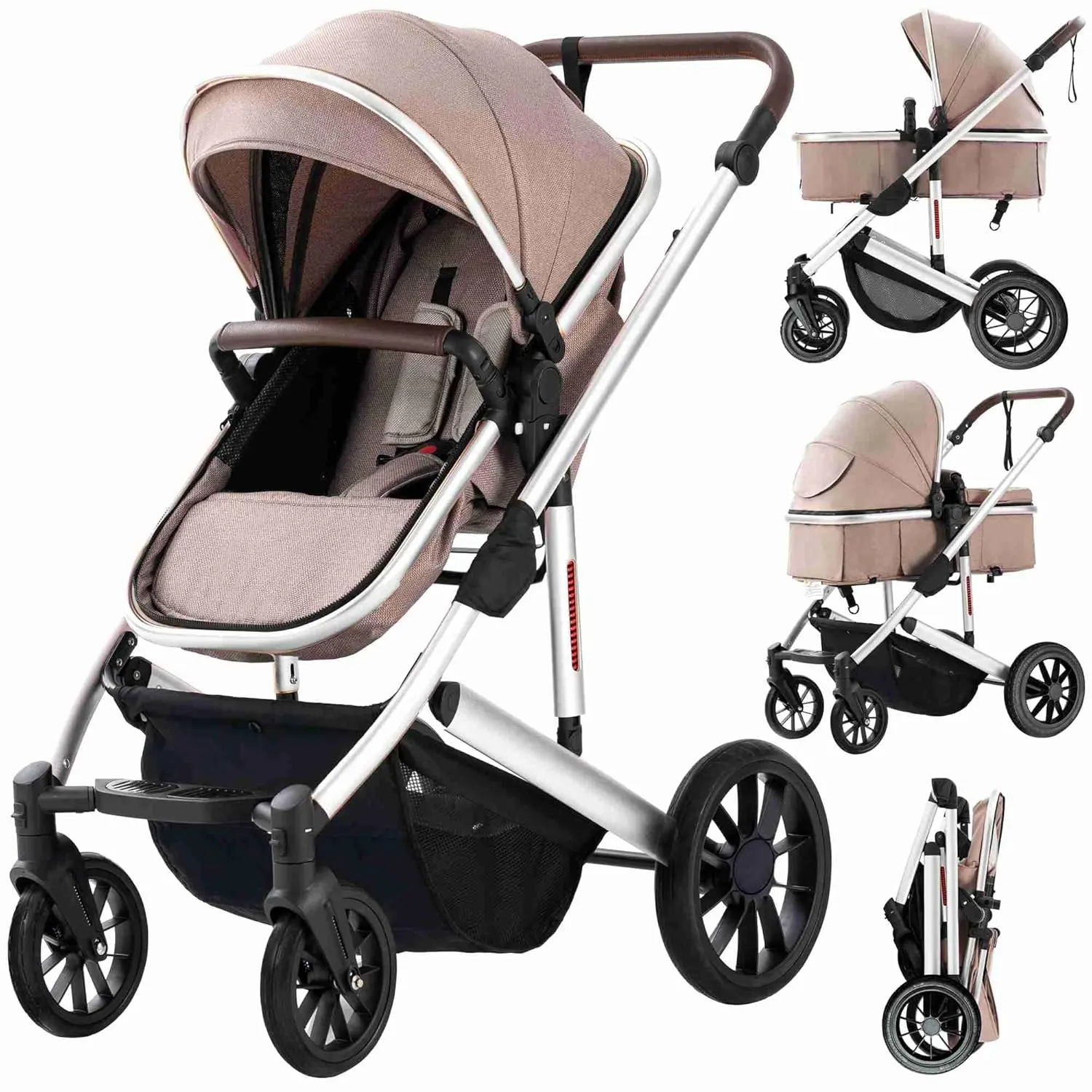 Poussette bébé avec siège auto Kaki