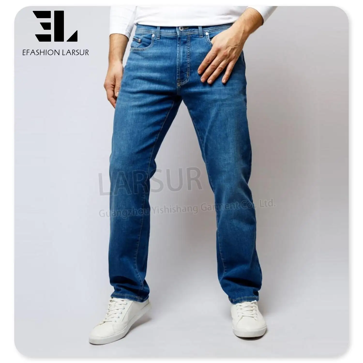 LARSUR xintang guangzhou denim jeans fabbrica produttore lavaggio personalizzato pantaloni larghi in denim elastico gamba dritta jeans casual da uomo