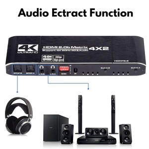 SYONG 4K <span class=keywords><strong>HDMI</strong></span> <span class=keywords><strong>Matrix</strong></span> 4x2 4 em 2 Saídas <span class=keywords><strong>HDMI</strong></span> 2.0b Comutador Splitter + Saída Óptica e de Áudio L/R, Scaler EDID com Controle Remoto