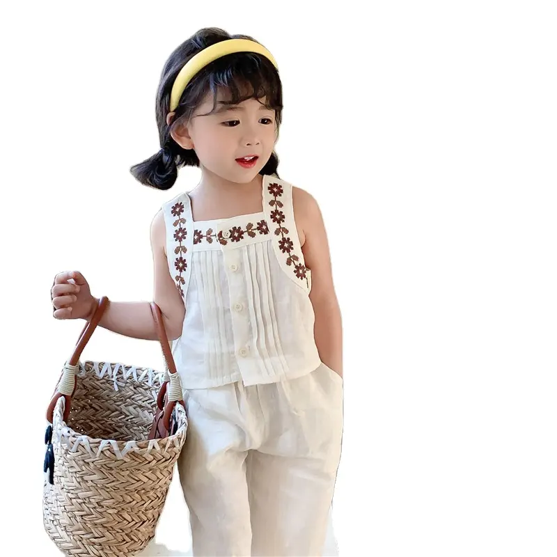 卸売キッズ夏韓国綿2個トップスとパンツ女の子服幼児用女の子服セット衣装