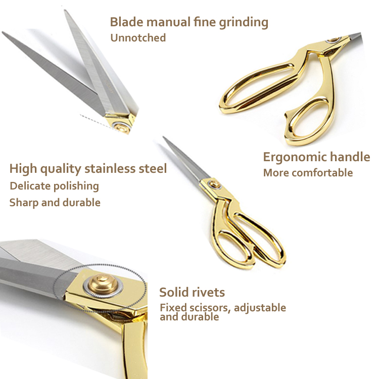 9.5" Gold-plated High Quality Stainless Steel tailor shears Professional sewing scissors