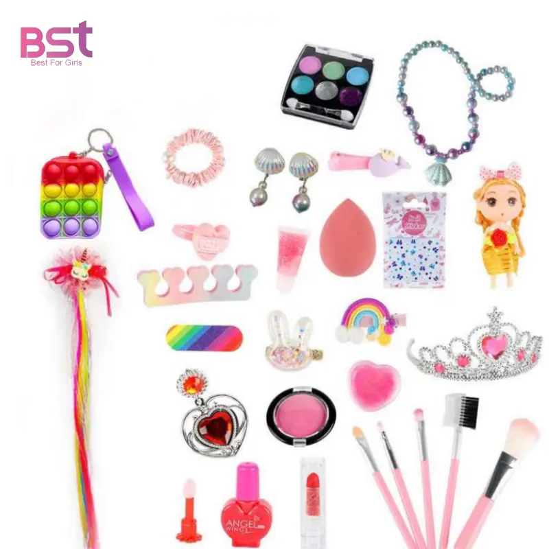 Nuovi regali cosmetici per bambini Set per il trucco per bambini Kit per il trucco dell'ombretto Non tossico e lavabile per giocattoli per ragazze con Set di gioielli