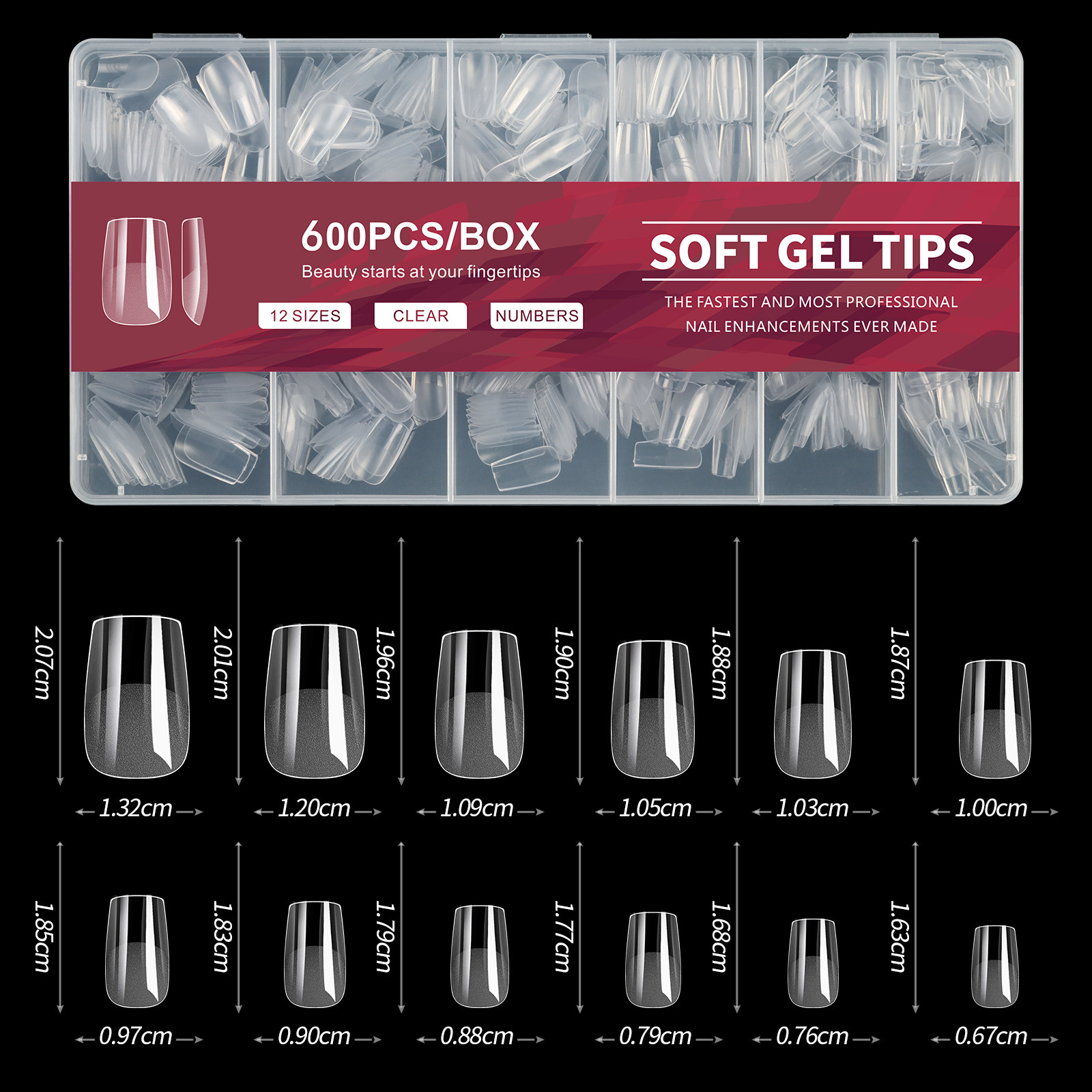 600 pcs seamless nail tips 12-pmma