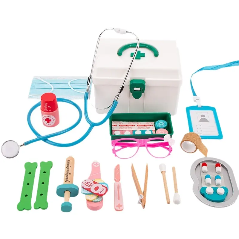 Enfants en bois docteur ensemble de jeu bébé stéthoscope Injection Kit médical éducation précoce Puzzle jouer maison jouets