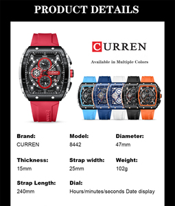 CURREN özel Logo FashionWatches büyük arama benzersiz RectangularHollow tasarım kol saatleri ile kronograf otomatik tarih - Product Image 4