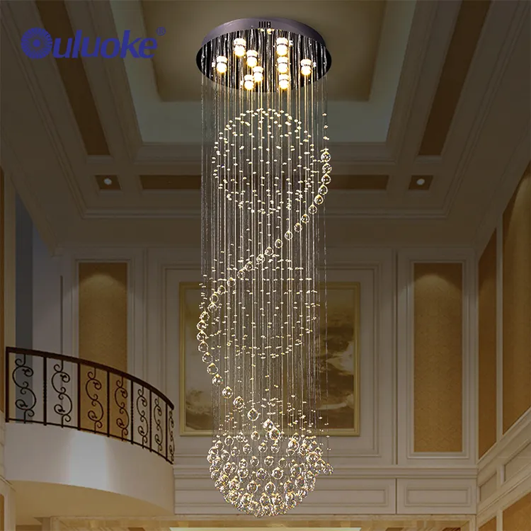 Modern Hotel Lobby Villa Escadaria Grande Longo Pingente Luz Personalizado Lustre De Cristal De Luxo