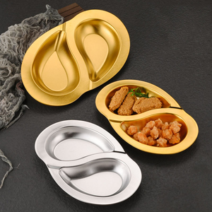 金不锈钢双格开餐盘可叠放平底分式开餐盘食品级防锈盘 - Product Image 1