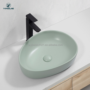 Artisan Crafted Oval Basin Forest Green Glaze Vessel <strong>Sink</strong> <strong>with</strong> <strong>Overflow</strong> Function &amp; Easy-Clean Coating - Product Image 1
