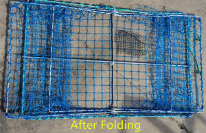 Heavy Duty Blue Mesh Crab Pot 2-Entry rettangolare da pesca struttura in acciaio galleggiante aragosta gabbia per gamberetti trappola per granchi pieghevole