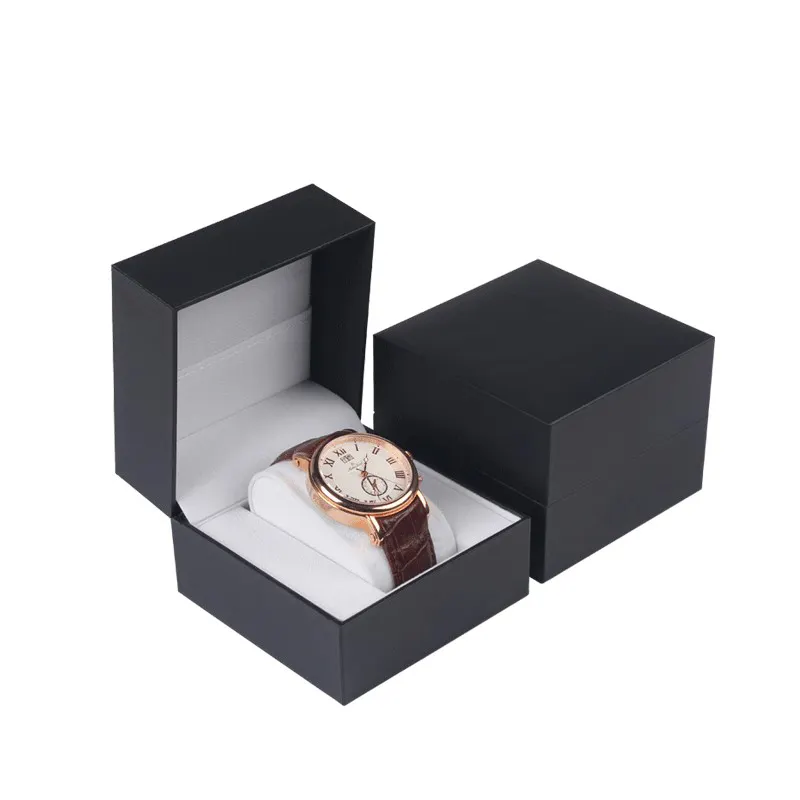OEM accepte la boîte de montre en microfibre noire organisateur de montres étui d'emballage en cuir avec intérieur en daim