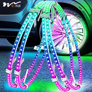 <span class=keywords><strong>LED</strong></span> צבעי רודף חלומות L/R איתות ואוורור אחורי בלם חישוק גלגל 2 שורות RF/APP זרימת רצועת ניאון ערכת קישוט אור