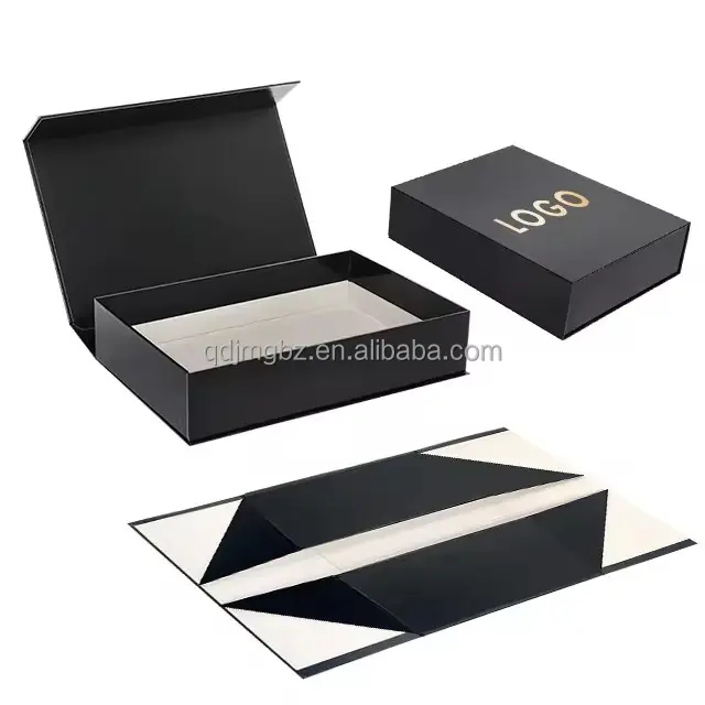Scatola regalo magnetica di lusso nera all'ingrosso scatola rigida per imballaggio in carta di cartone di alta qualità con Logo personalizzato