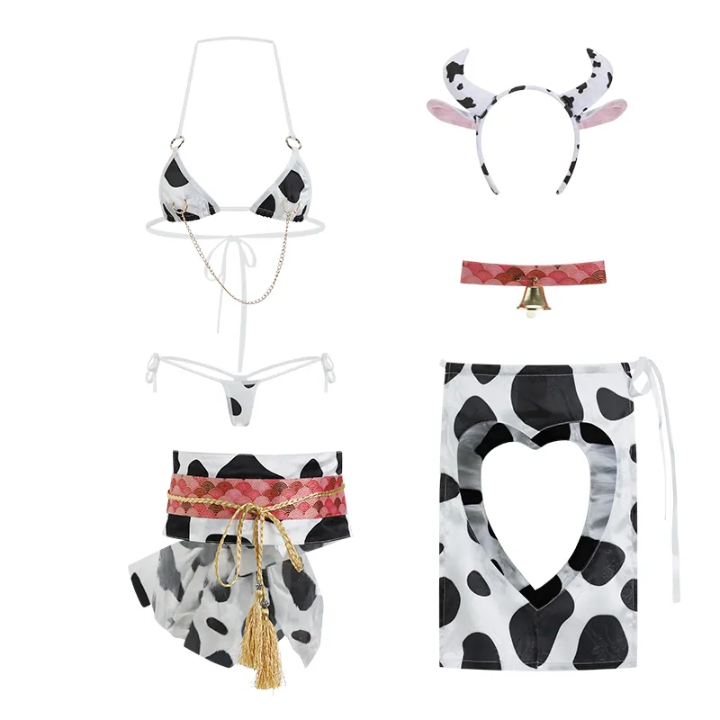 BSM1267 Sexy lingerie cartoon sweet cow print costume da cameriera a tre punti set Costume animale