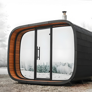 Modern Design Outdoor Cedar Wood Sauna Container with Cube Shape Black Color Dry Steam Function and <strong>Computer</strong> <strong>Control</strong> Panel - Product Image 1