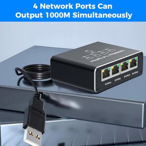 以太网分离器1至4千兆交换机1000Mbps RJ45局域网互联网分离器，usb-c电源线同时工作 - Product Image 3