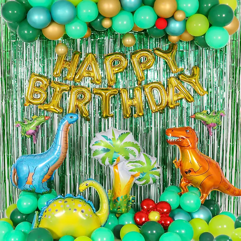 Set di decorazioni per feste di compleanno per bambini a tema dinosauro albero di cocco di dinosauro palloncini Foil di buon compleanno palloncini in lattice