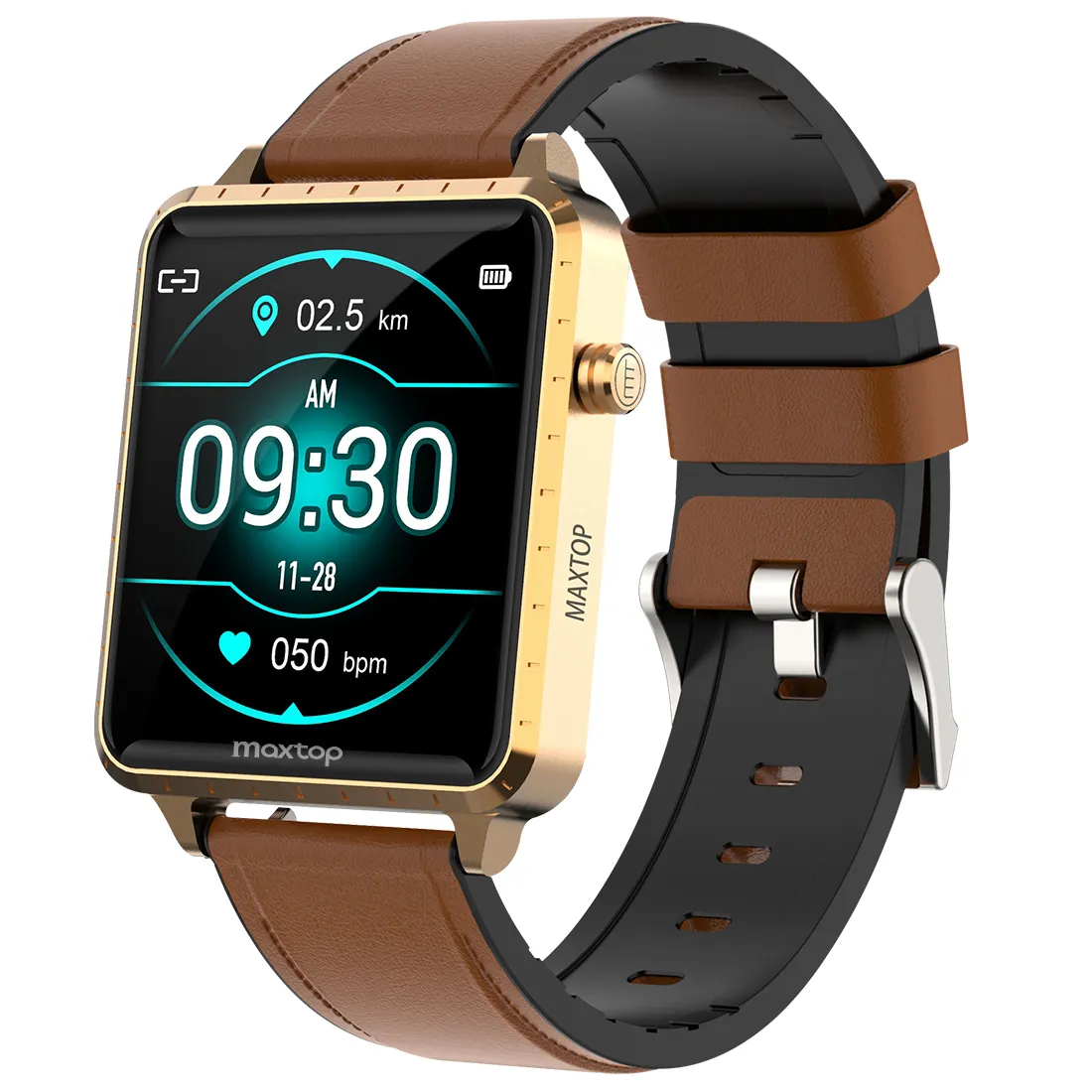 Maxtop smartwatch t5, relógio inteligente esportivo tela quadrada 1.3 polegadas monitor de pressão arterial e frequência cardíaca monitor de saúde bracelete