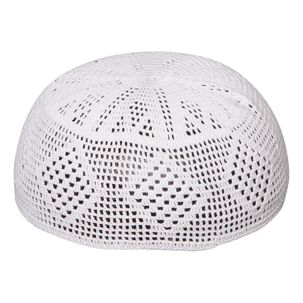 Wholesale Mesh Dome Embroidered Arabic Dubai Malaysia White Hat For Men Net Muslim Prayer Hat