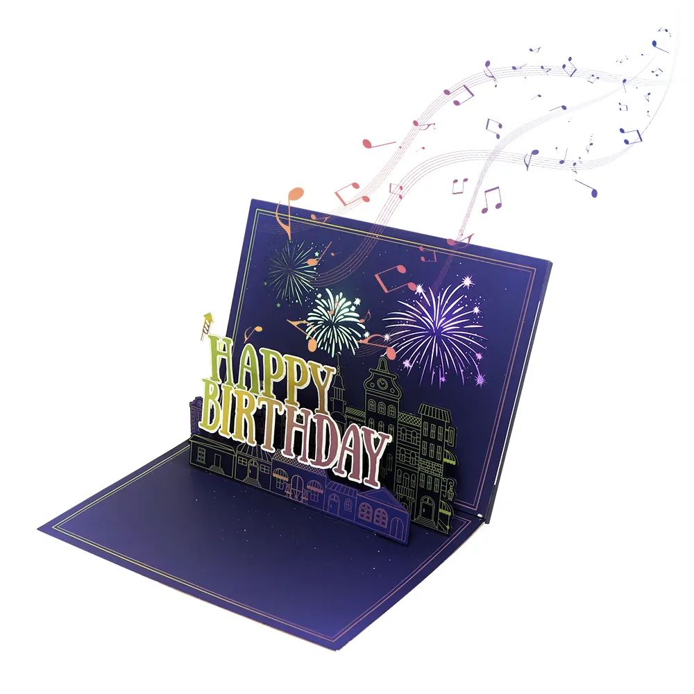 Biglietti musicali personalizzati per fuochi d'artificio a prezzi economici biglietti di auguri di buon compleanno Song 3D Pop Up Happy Birthday Cards