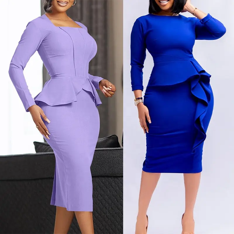 Vestidos de carrera Peplum para mujer, trajes de Iglesia oficiales con volantes ajustados, vestido Formal plisado, vestido de fiesta de negocios, vestido tubo