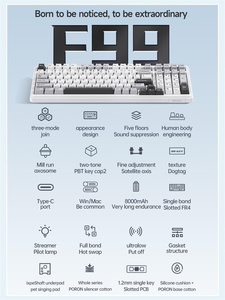 F99 Customized Mechanical Gaming <strong>Keyboard</strong> <strong>Custom</strong> PBT Hot Swappable Three Mode Full <strong>Key</strong> Gasket Structure Mode for Laptop - Product Image 6