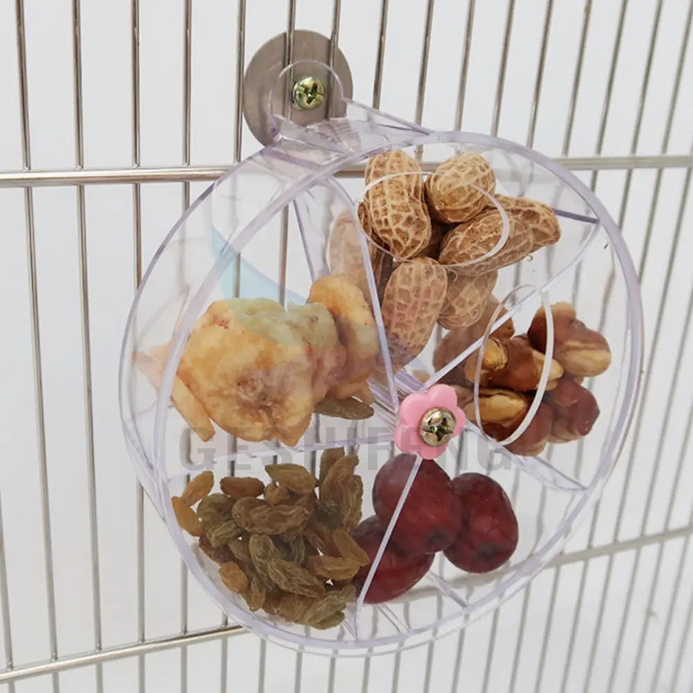 תוכי אספקת צעצועי ציפורים אקריליק מספוא רוח גלגל פאזל מזין כדור מספוא תא מזון קופסת מזון